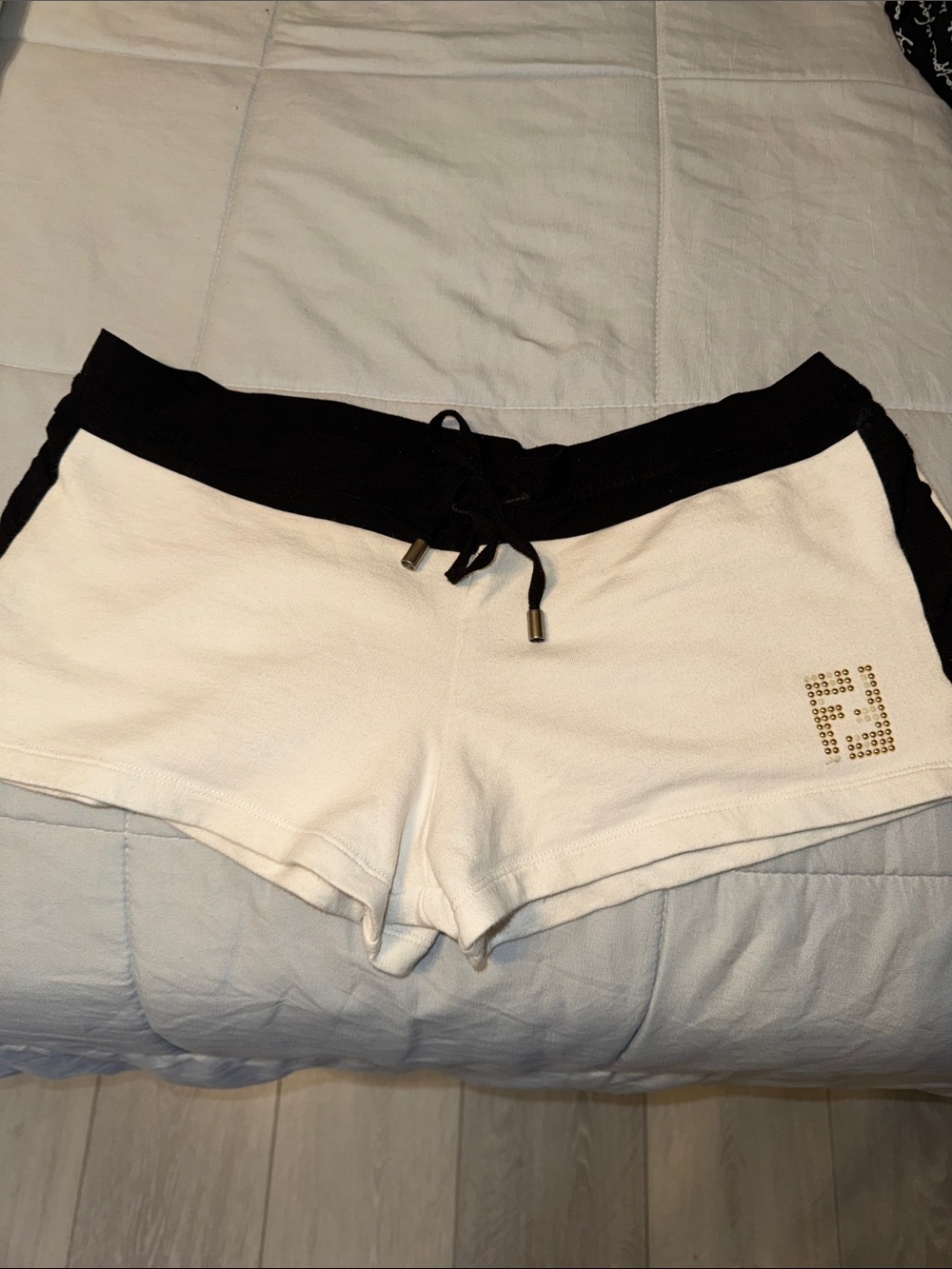 Fendi White and Black Athletic Lounge Shorts with Gold Stud Logo